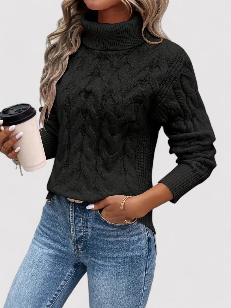 ThaliaLux Classic Women's Turtleneck Cable Knit Jumper for Autumn