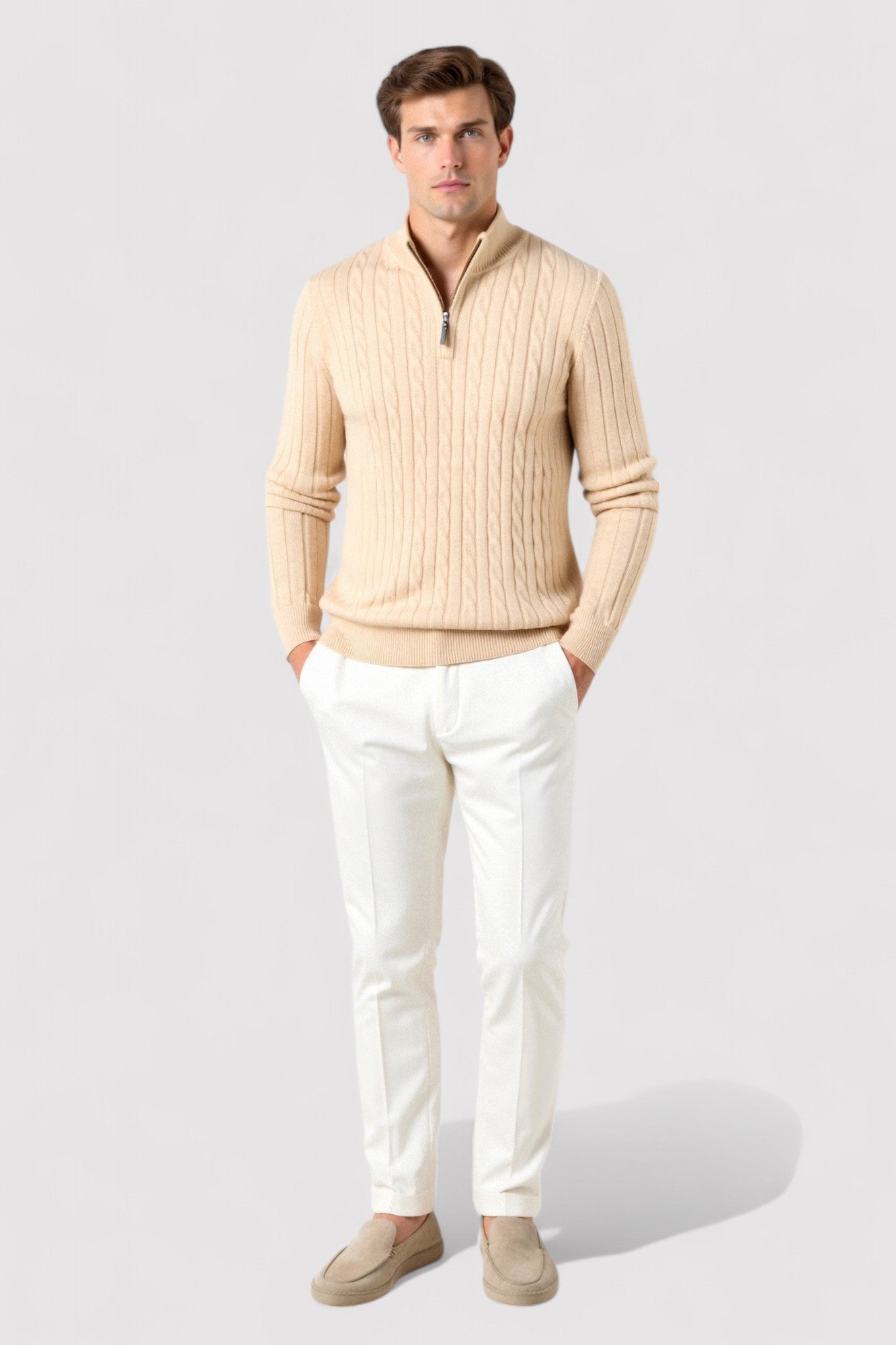 RegalWear | Men's Elegant Cable Knit Zip Sweater