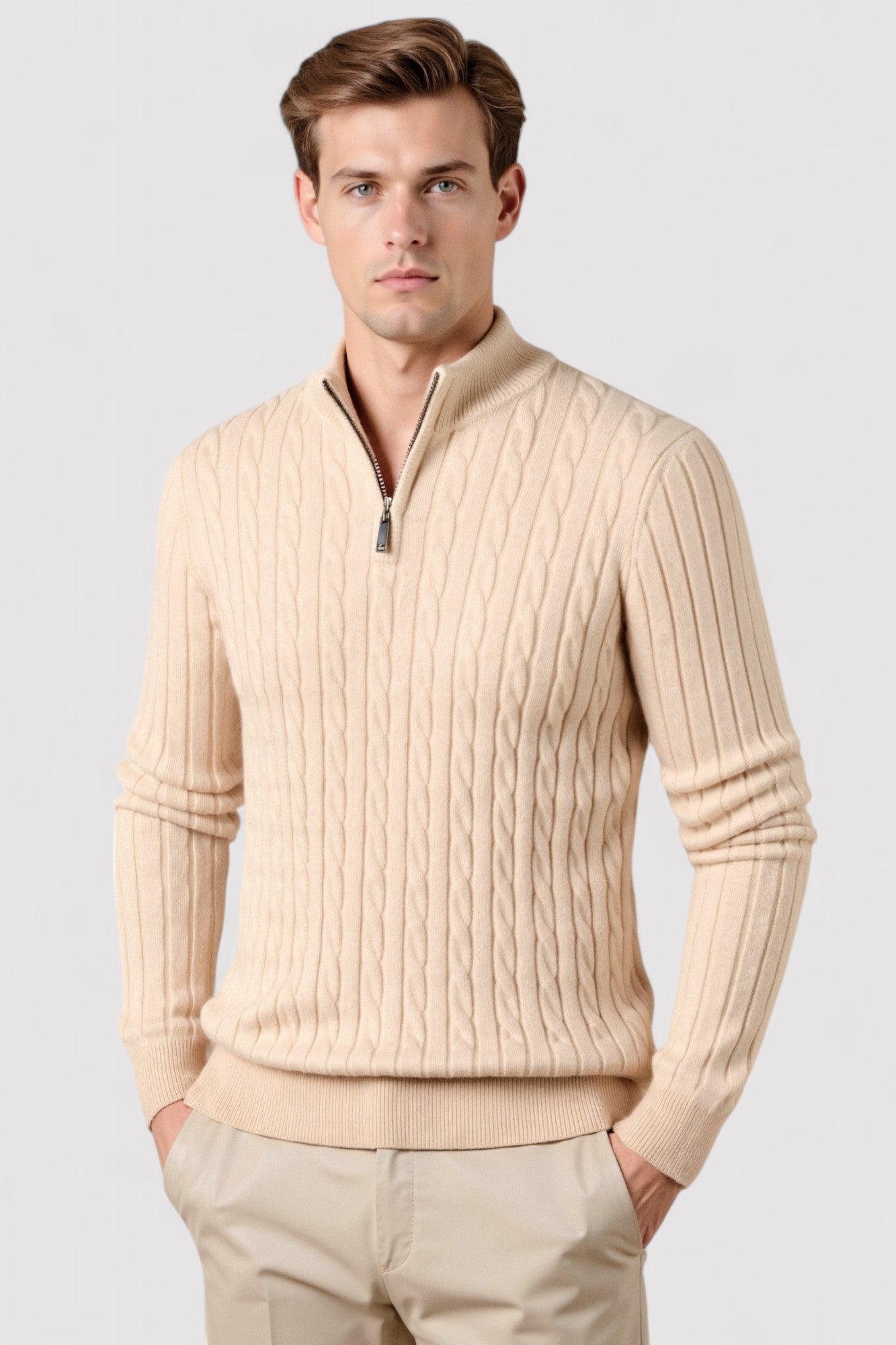 RegalWear | Men's Elegant Cable Knit Zip Sweater