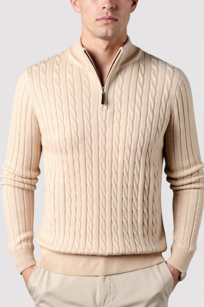 RegalWear | Men's Elegant Cable Knit Zip Sweater