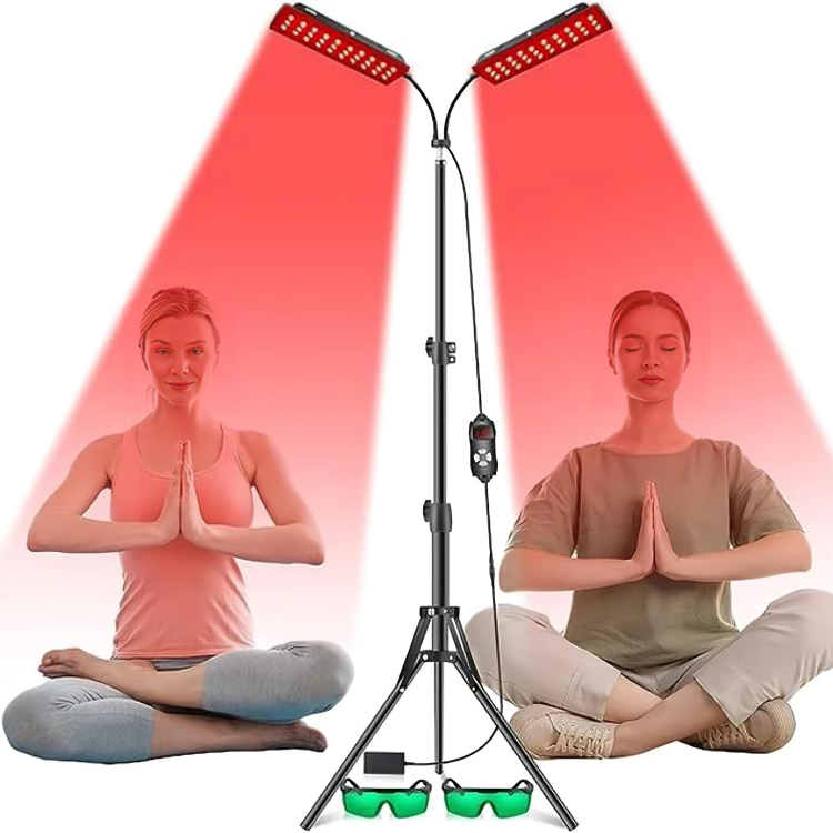 Red light therapy lamp for home use demonstrating LED and infrared light benefits