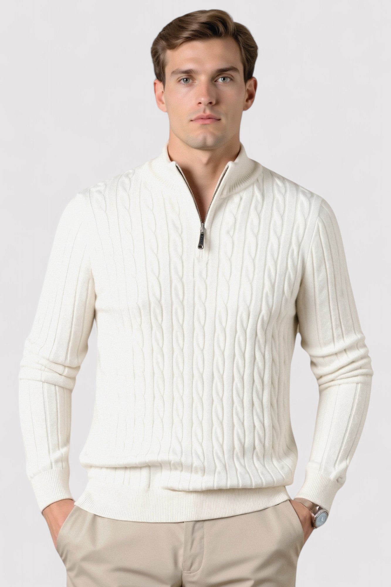 RegalWear | Men's Elegant Cable Knit Zip Sweater