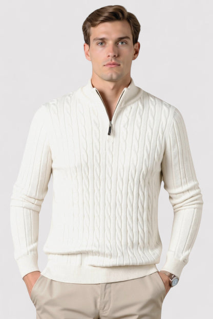 RegalWear | Men's Elegant Cable Knit Zip Sweater