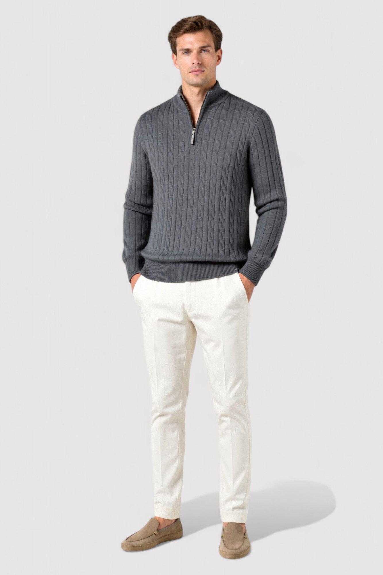 RegalWear | Men's Elegant Cable Knit Zip Sweater