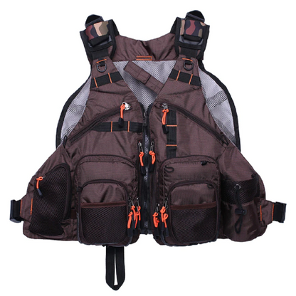 Lightweight fly fishing vest with mesh and multiple pockets