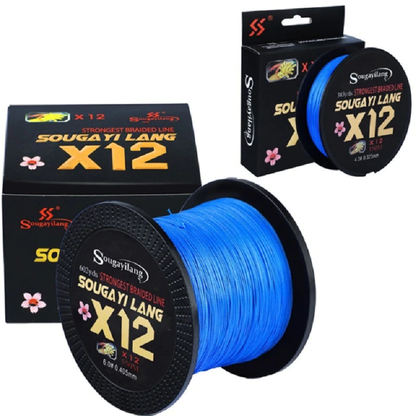 A selection of braided fishing line and tackle