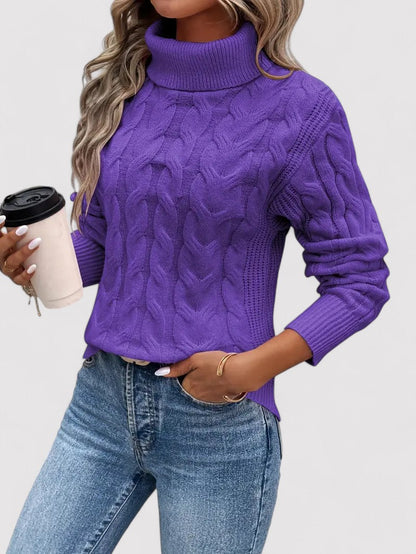 ThaliaLux Classic Women's Turtleneck Cable Knit Jumper for Autumn