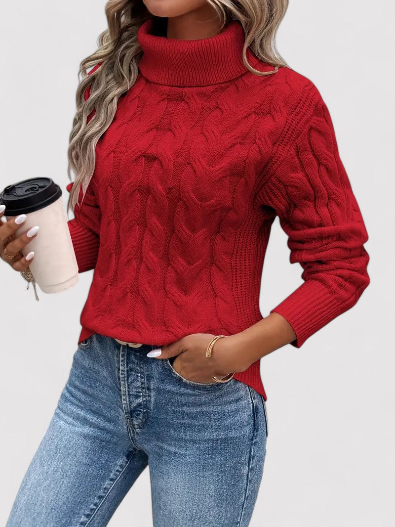 ThaliaLux Classic Women's Turtleneck Cable Knit Jumper for Autumn