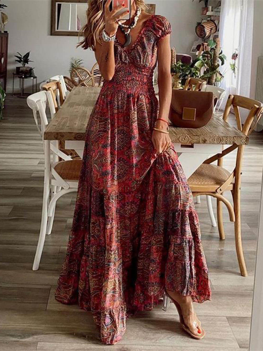 A stylish floral maxi dress suitable for elegant and casual summer outings