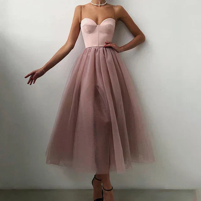 Elegant tulle maxi dress suitable for cocktail party and formal wedding guest