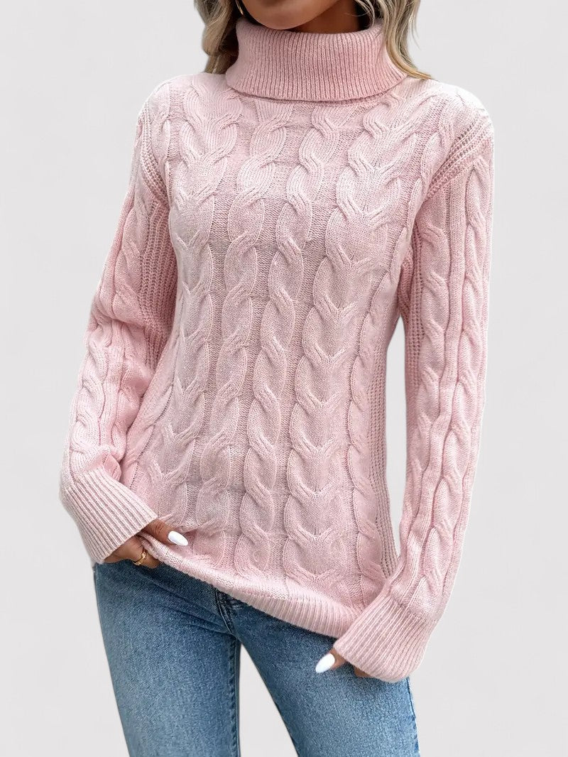 ThaliaLux Classic Women's Turtleneck Cable Knit Jumper for Autumn