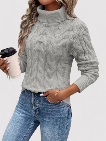 ThaliaLux Classic Women's Turtleneck Cable Knit Jumper for Autumn