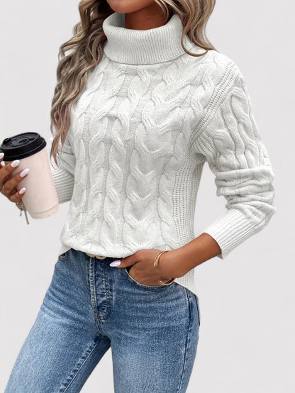 ThaliaLux Classic Women's Turtleneck Cable Knit Jumper for Autumn