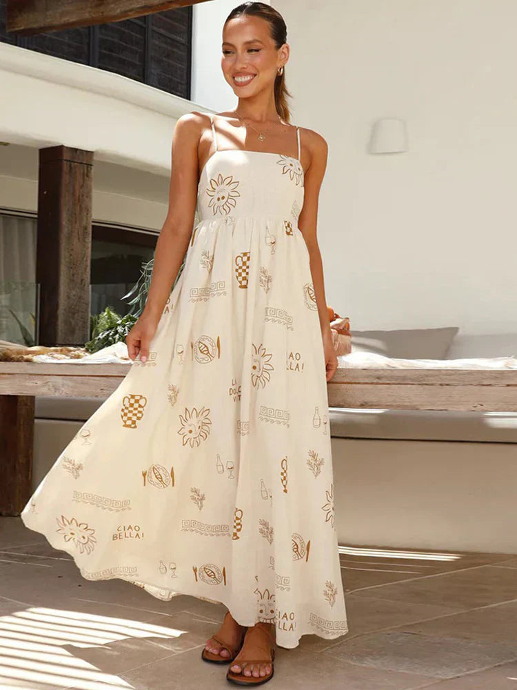 A sleeveless maxi dress with a square neckline, perfect for casual and elegant occasions