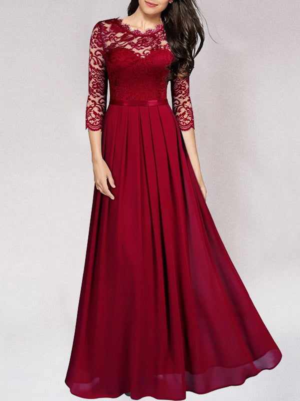 Elegant bridesmaid long lace formal dress in chiffon for weddings