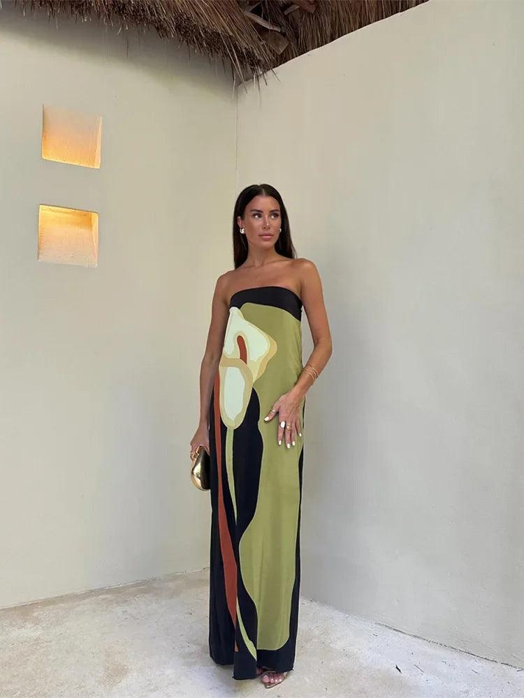 Elegant maxi dress in strapless and off shoulder styles for summer beach wear