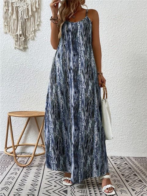 A boho maxi dress perfect for summer featuring flowy and lightweight design