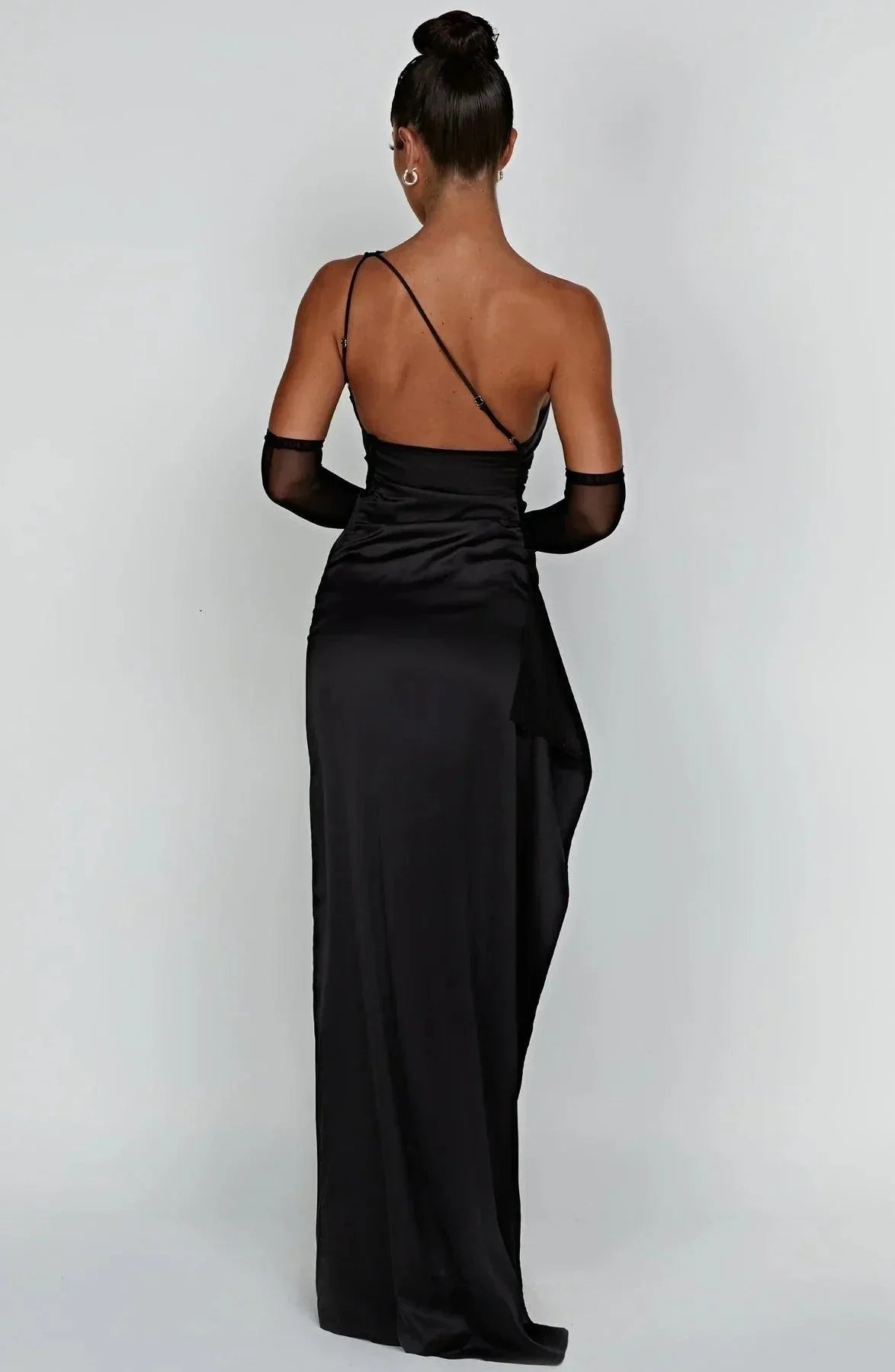 Celia Elegance Women's Satin Maxi Dress with Chic Side Slit