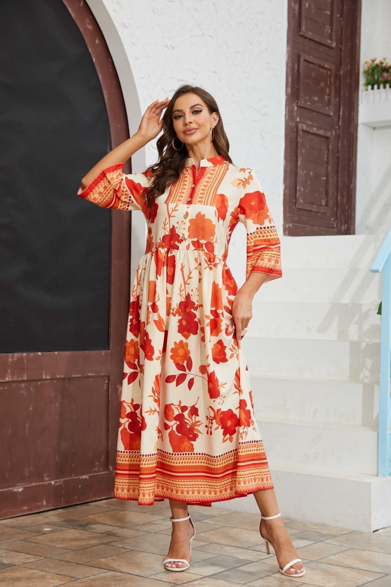 Floral maxi dress displaying women's elegant and casual style