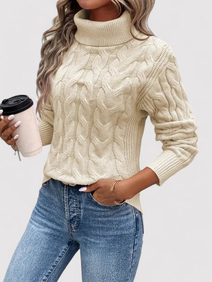 ThaliaLux Classic Women's Turtleneck Cable Knit Jumper for Autumn