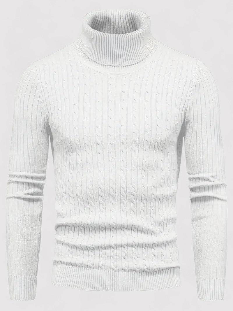 ElanTradition Stylish Cable-Knit Men's Turtleneck Jumper for Autumn