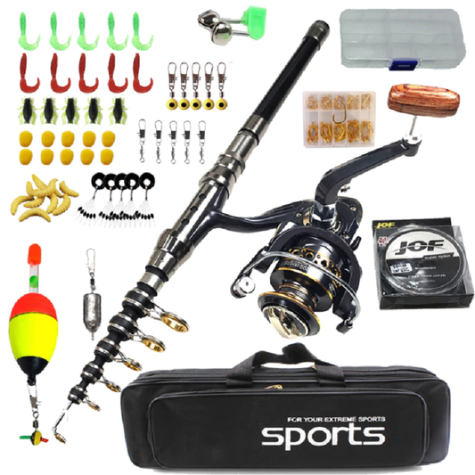 A versatile fishing rod and reel ideal for beginners featuring telescopic and extendable options