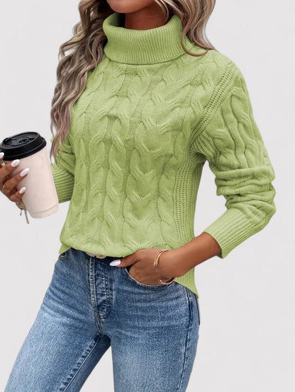 ThaliaLux Classic Women's Turtleneck Cable Knit Jumper for Autumn